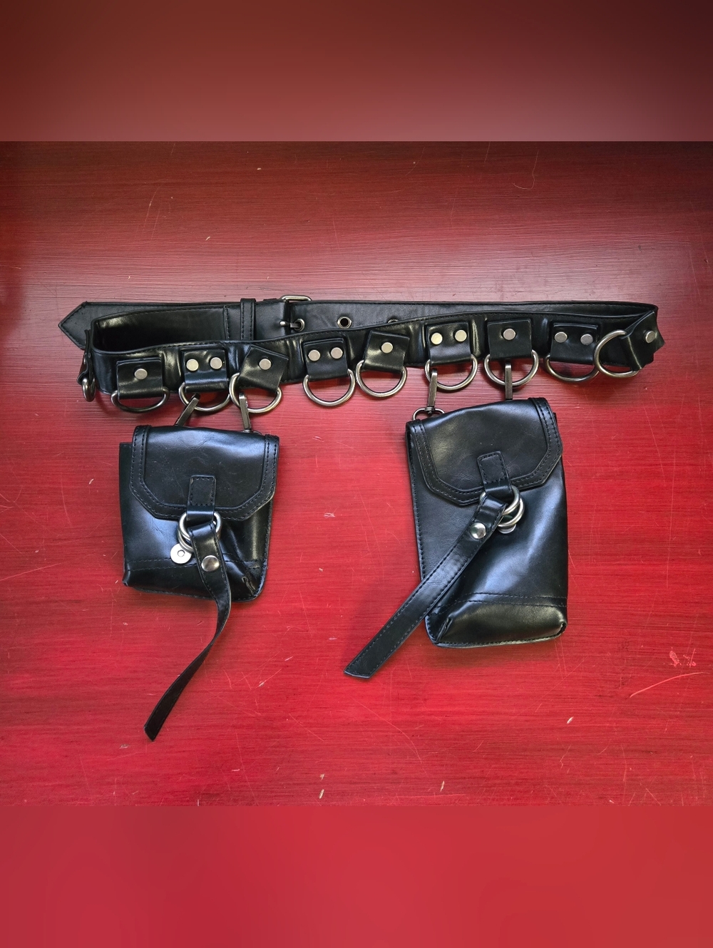 Dolls Kill Black Faux Leather Harness Belt Hip Bags O Ring Detachable Goth Punk